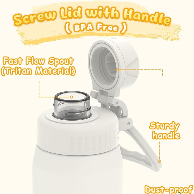 GOPPUS 15oz Kids Water Bottle with Spout Lid, Toddler Water Bottle, Stainless Steel Insulated Water Bottle, Leakproof, BPA Free, Suitable for Boys and Girls for School（Warm White）