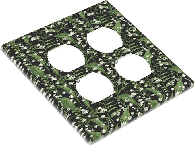 Boho Floral Green Leaves White Flowers Outlet Covers 2 Gang Double Duplex Decorative Light Switch Covers Electrical Wallplates Socket Faceplate for Farmhouse Bed Room Decor