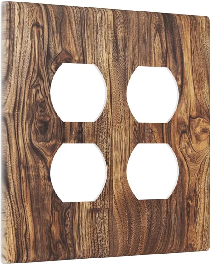 Distressed Wood Brown Wood Texture Outlet Covers 2 Gang Double Duplex Decorative Light Switch Covers Electrical Wallplates Socket Faceplate for Farmhouse Home Decor