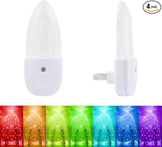 GREENIC Multicolor LED Night Light 4 Pack Bubble Pattern with Dusk to Dawn Sensor, Rotating 8 Colors, Plug in Night Light for Bedroom, Kids Room, Bathroom