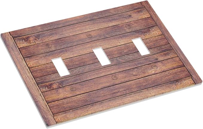 Decorative Switch Plate Cover with Wood Texture Rustic Vertical Planks Brown Design 3 Gang Artistic Wall Plate Unique Triple Toggle Light Switch Covers for Vintage Aesthetic Kitchen/Bedroom