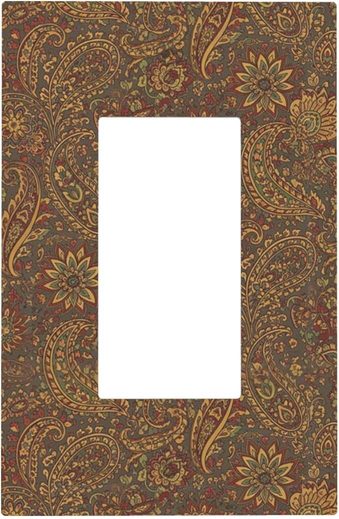 Vintage Paisley Single Rocker Switch Cover - 1-Gang Standard US Size Bohemian Boho Light Switch Covers, Autumn Tones Retro Floral for Eclectic Homes