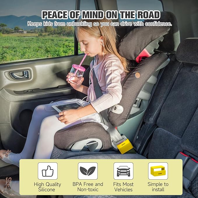 Morlike Silicone Seatbelt Secure Buckle Safety Cover Lock | Keep Children Safe in Car Seat and Prevent Kids from Accidentally Unbuckling | Buckle Guard Fits Almost Vehicles(Yellow, 2 Pack)