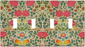 William Morris Roses Floral Quad Toggle Light Switch Cover VintageTulip Flower Plant Bird 4 Gang Wall Plate Decorative Electrical Switchplates Covers for Bedroom Living Room Decor