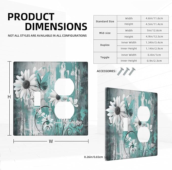 Wallplates Teal Daisy Floral Vintage Wood Plank 1 Toggle 1 Duplex Switch Plate Electrical Gfci Faceplate Decorative Light Switch Covers For Farmhouse Cabin Decor