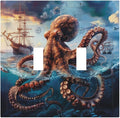 Light Switch Cover Plate Deep Ocean Octopus Sailboat Sea Monster 2 Gang Double Toggle Decorative Switch Plates Plug Cover Wall Plates Electrical Faceplate for Bathroom Bedroom Decor