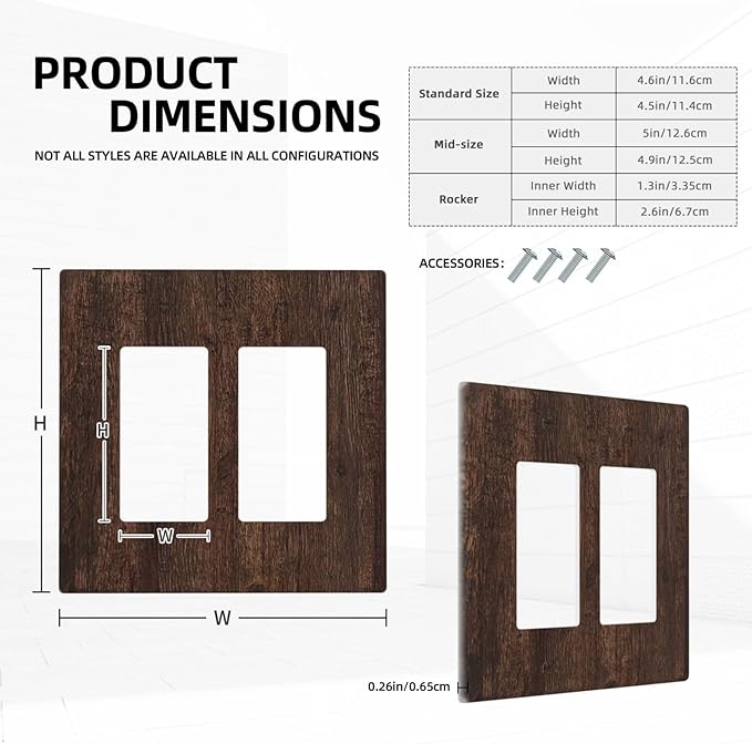 Decorative Outlet Covers with Rustic Dark Wood Grain & Vintage Style Design 2 Gang Wall Plate Double Rocker Light Switch Cover Switch Plate Cover for Kitchen/Living Room