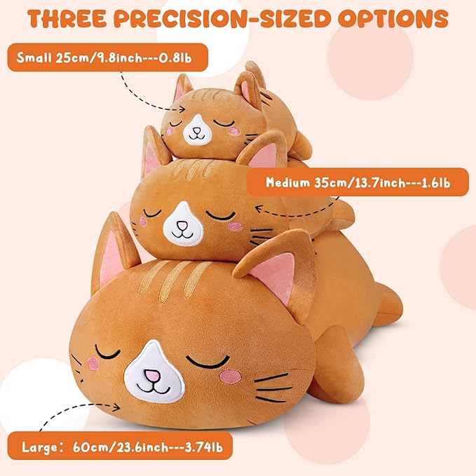 TOYSYM Weighted Stuffed Animals Cat, Orange Cat Plush with Weighted Beads, Cute Cat Plushie Pillow Gifts for Adults Kids Boys Girls