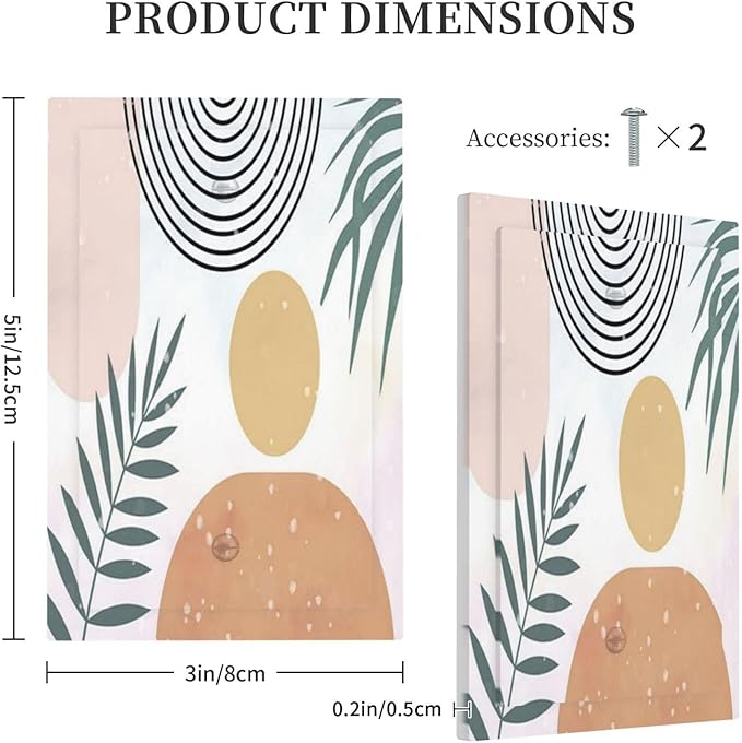 Light Switch Cover Plate Boho Mid Century Sun Leaves Wall Plate Cover 1 Gang Abstract Leaf Arch Blank No Device Decorative Outlet Covers Electrical Switchplate for Bathroom Home Decor