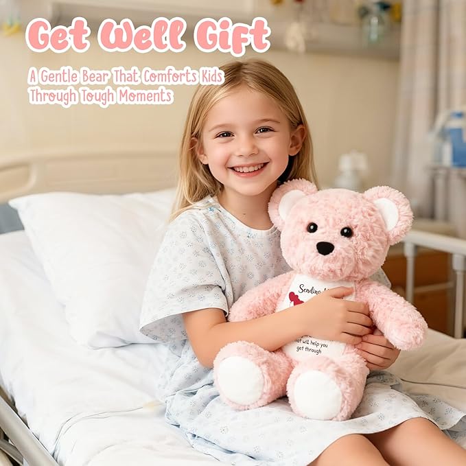 Soft Teddy Bear Plush Toy, A Big Hug Get Well Soon Sympathy Bear for Kids, Grief Sympathy Gifts for Women, Kids, Adults, Thinking of You Condolences Memorial Loved Present 15" (Pink Curly)