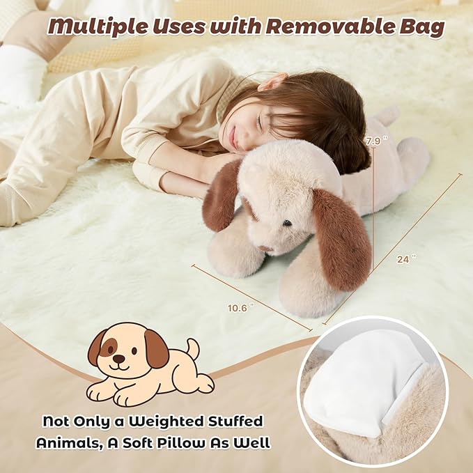 Bobbie & Laxi 24" & 4.5lbs Dog Stuffed Animal, Sitting & Laying Weighted Stuffed Animals, Cuddly & Soft Weighted Dog Plush for Adults & Kids, Dog Gifts for Christmas & Valentine’s Day