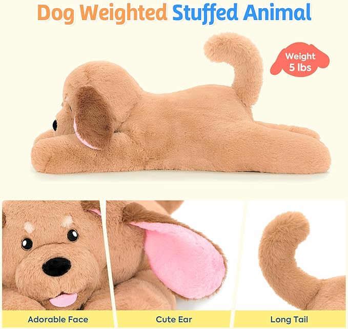 PEACH CAT 25.6 inch 5 lbs Golden Retriever Dog Weighted Stuffed Animals Large Weighted Plush Soft Puppy Plushies Toys Gifts for Kids Adults