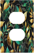 Outlet Covers Vintage Dark Green Vine Leaf Golden Plants 1 Gang Duplex Light Switch Cover Decorative Switch Plates Electrical Receptacle Faceplate Wall Plate for Bed Room Cabin Decor
