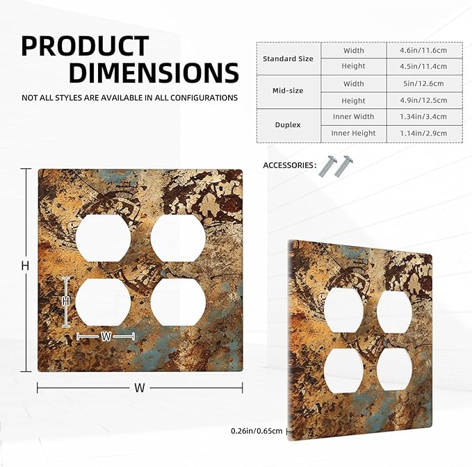 Light Switch Cover Plate Shabby Old Rusty Antique Brass Copper Print 2 Gang Socket Covers Double Duplex Wallplates Switch Plates and Outlet Covers for Kitchen Home Decor