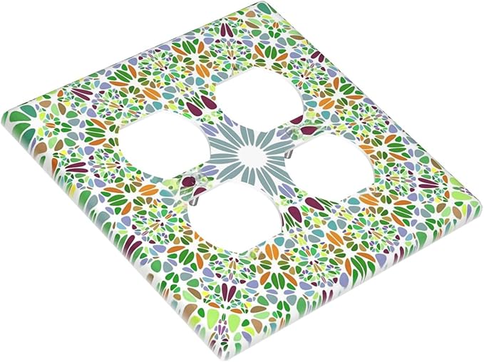 Mandala Flower Abstract Round Mosaic Floral Outlet Covers 2 Gang Double Duplex Decorative Light Switch Covers Electrical Wallplates Socket Faceplate for Bedroom Living Room Decor