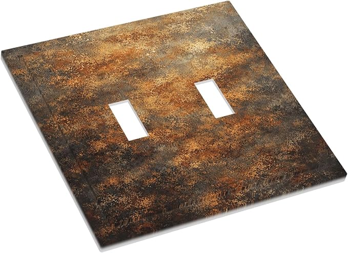 Decorative Light Switch Cover Plate Vintage Rust Pattern in Brown gold 2 Gang Outlet Covers Double Toggle Wall Plates for Electrical Outlets Switch Plate Covers Faceplate for Home Decor