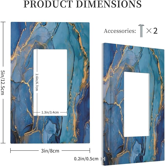 Blue Marble Single Rocker Outlet Wall Plate Decorative 1 Gang Light Switch Cover Modern Ombre Watercolor Ink Art Decora Electrical Gfci Switchplate for Kitchen Bathroom Home Decor