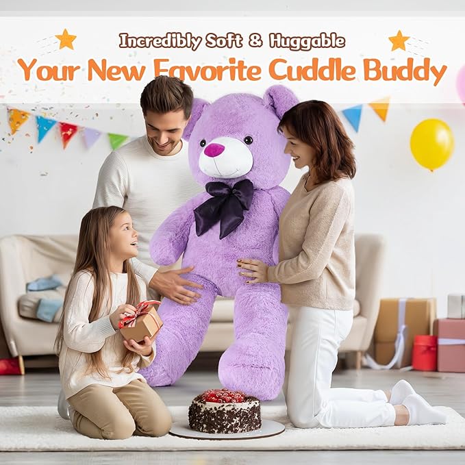 MorisMos Giant Teddy Bear 4 Feet, 47inch Big Lavender Teddy Bear Stuffed Animal Plush for Girlfriend, Boyfriend, Purple