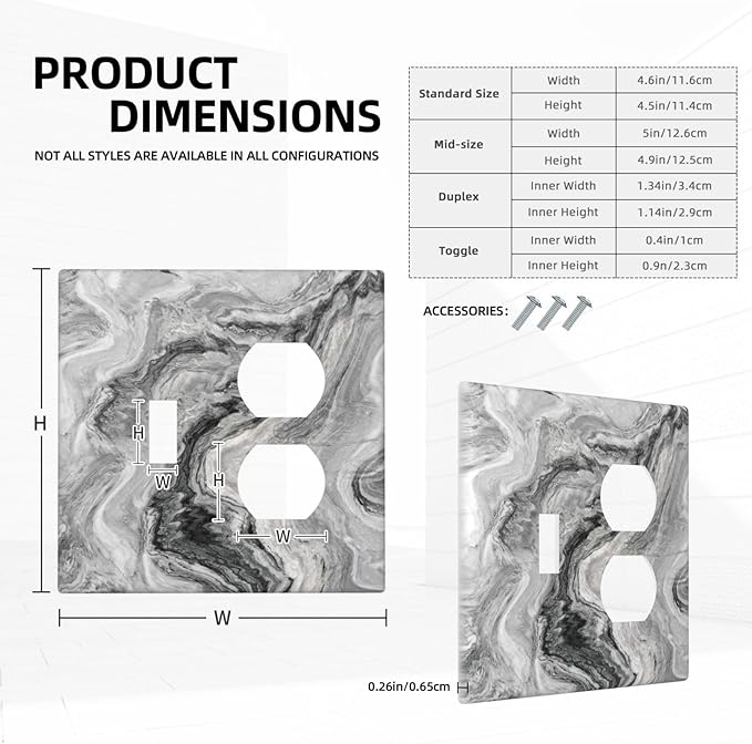 Beautiful Grey Marble Texture Simple Abstract Print Wallplates 1 Toggle 1 Duplex Switch Plate Electrical GFCI Faceplate Decorative Light Switch Covers for Bathroom Kitchen Decor