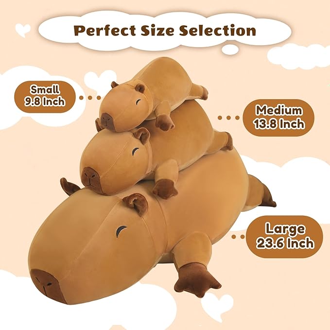 Finebee Weighted Capybara Stuffed Animals, Cute Weighted Capybara Plush, Soft Stuffed Weighted Plushie Pillow Gifts for Girls Boys(9.8" 0.8Lbs)