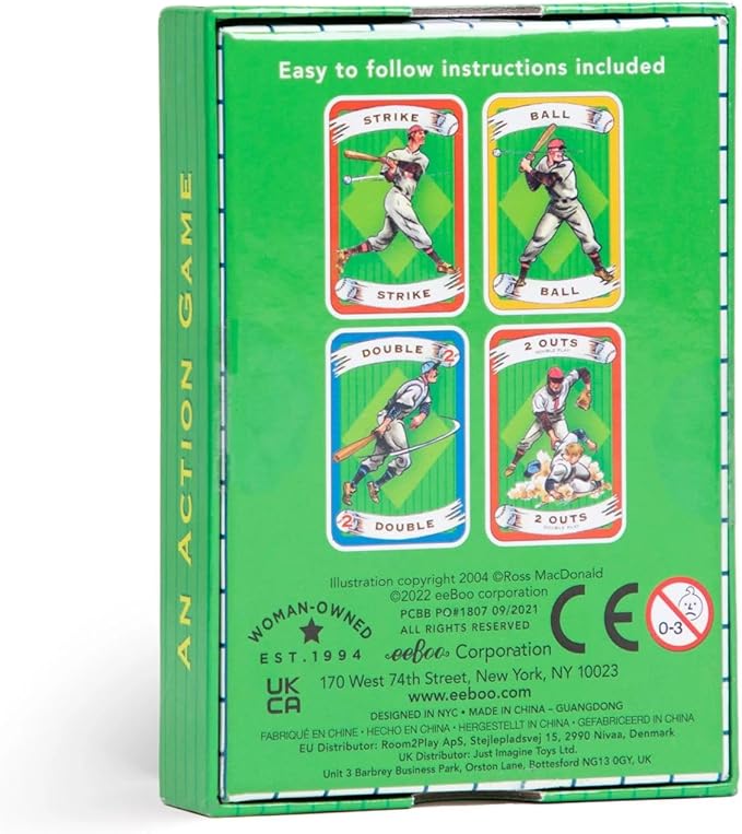 eeBoo: Baseball Playing Cards and Game, 36 Action Cards with Foldable Field, Develops Strategic Thinking, for Ages 5 and up