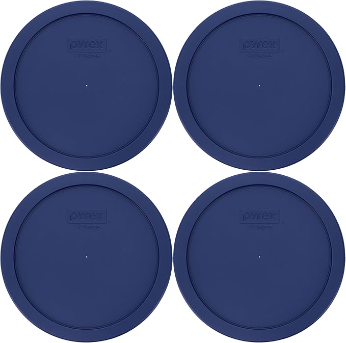 Pyrex 7402-PC 6/7-Cup Blue Food Storage Replacement Lids (4-Pack) - Made in USA