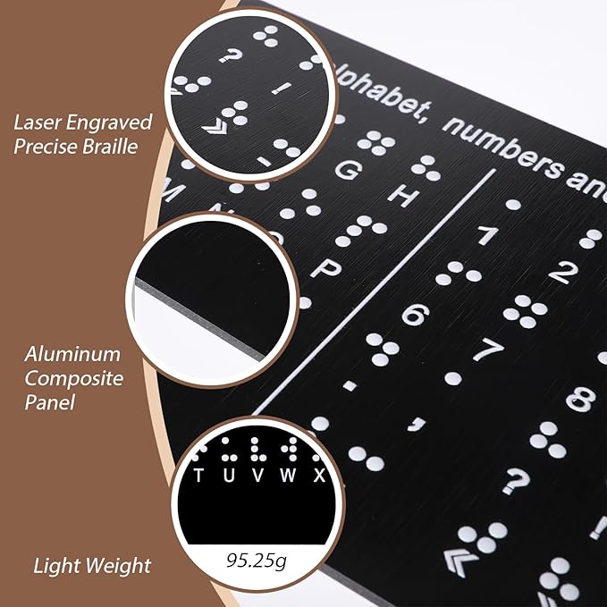 Braille Alphabet Number Board, Learning Braille Letter Fingerboard with Carved Dots Alphabet Numbers Punctuation, Blind People Beginners Learn Teaching Aid, 7.5 x 4.5 inches