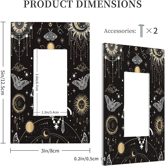 White Cat Tarot Moon Phases Moth Celestial Gothic Decorative Outlet Covers 1 Gang Single Rocker Light Switch Cover Plate Wall Plates GFCI Faceplate for Kids Room Bedroom Decor