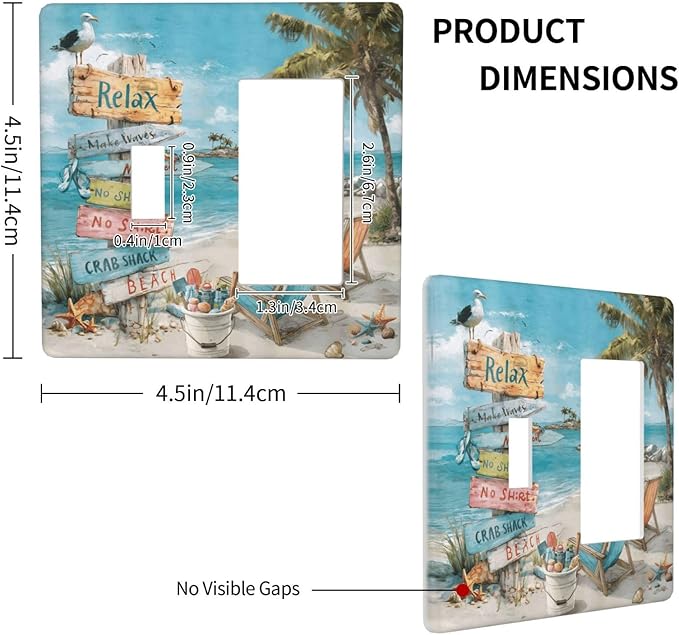 Ocean Beach Tropical Palm Tree Coastal Seaside Outlet Covers 1 Toggle 1 Rocker Combination Decorative Wall Plate Electrical Switch Plates Light Switch Cover Plate for Kids Room Living Room Decor