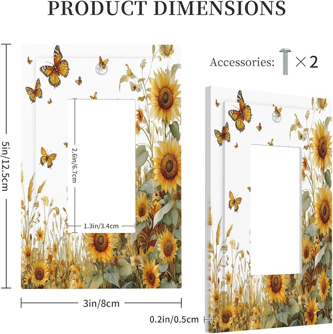 Sunflower Gold Wildflowers Summer Butterfly Decorative Outlet Covers 1 Gang Single Rocker Light Switch Cover Plate Wall Plates GFCI Faceplate for Bedroom Living Room Decor