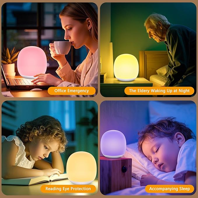 Tyute Night Light for Kids, Baby Egg Night Light with 7 Colors Changing Mode & Stepless Dimming, Soft Silicone Touch Nursery Night Lamp BPA Free, 1 Hour Timer, Rechargeable for Breastfeeding
