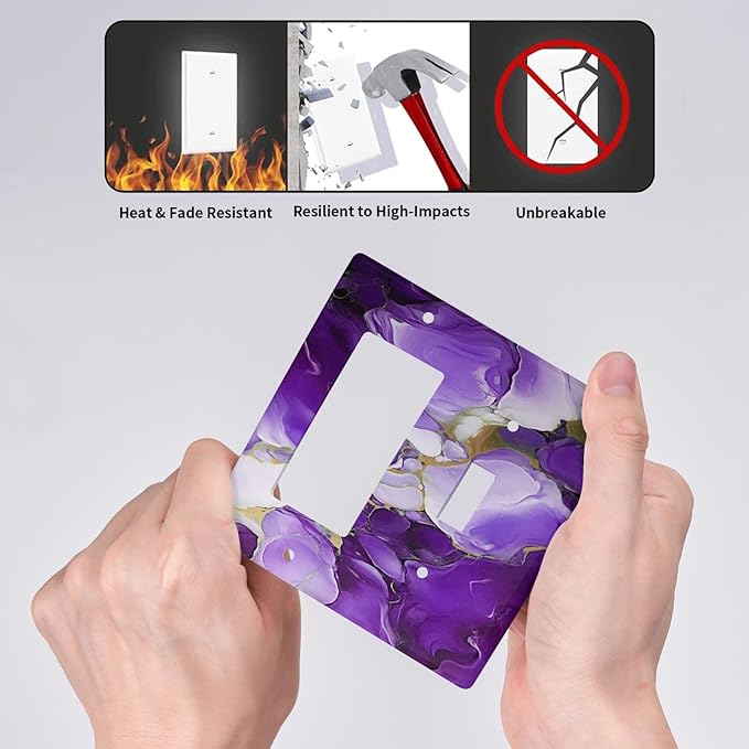 Decorative Outlet Covers Abstract Luxury Purple Gold Marble Textures 2 Gang 1 Gang Wall Plate Cover Single Toggle Rocker Combination Light Switch Cover Plate Jumbo Switch Cover Plate