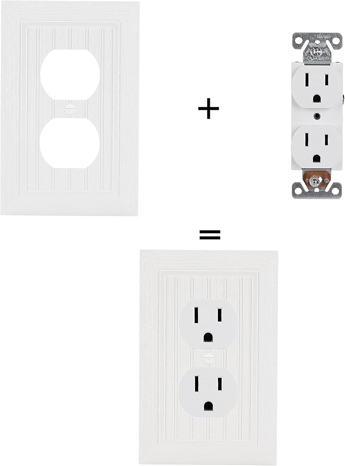 Bates- Classic Beadboard Single Duplex Wall Plate, 4 Pack, White Outlet Covers, Outlet Wall Plate, Outlet Covers, Outlet Plate, Electrical Outlet Cover Plates, Wall Outlet Cover, Duplex Outlet Cover