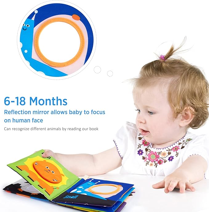 beiens Soft Baby Books - High Contrast Black & White Touch & Feel Crinkle Cloth Books for Infants & Toddlers, Early Educational Stimulation Toys, Baby Girl & Boy Gift, Animal