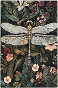 Vintage Dark Green Dragonfly Flowers Floral Botanical Light Switch Cover Plate 1 Gang No Device Blank Electrical Wall Plates Faceplate Decorative Switch Plate Covers for Farmhouse Home Decor