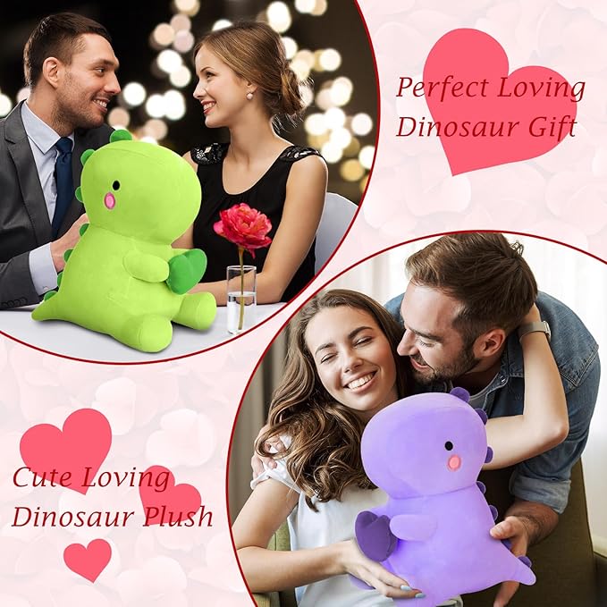 SQEQE Dinosaur Stuffed Animal, Loving Soft Dino Plush Toys with Holding Heart for Valentine Day, Sweet Romantic Anniversary Birthday Gift for Her Girls Boys Girlfriend(Purple,12 inch)