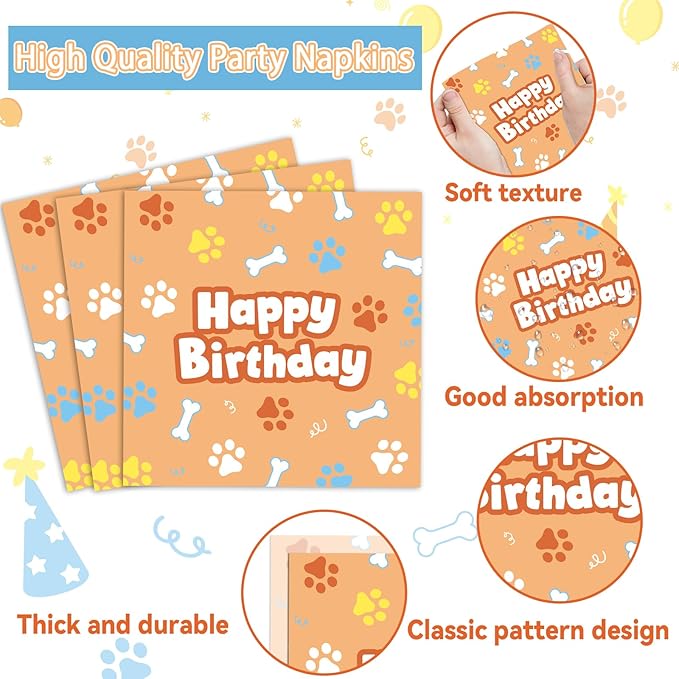 Justforjoyful 96Pcs Blue Dog Happy Birthday Party Supplies Cartoon Puppy Paper Plates and Napkins Disposable Paw Tableware Dinnerware Set for Kids Dogs Parties Decorations Favors Baby Shower Serve 24