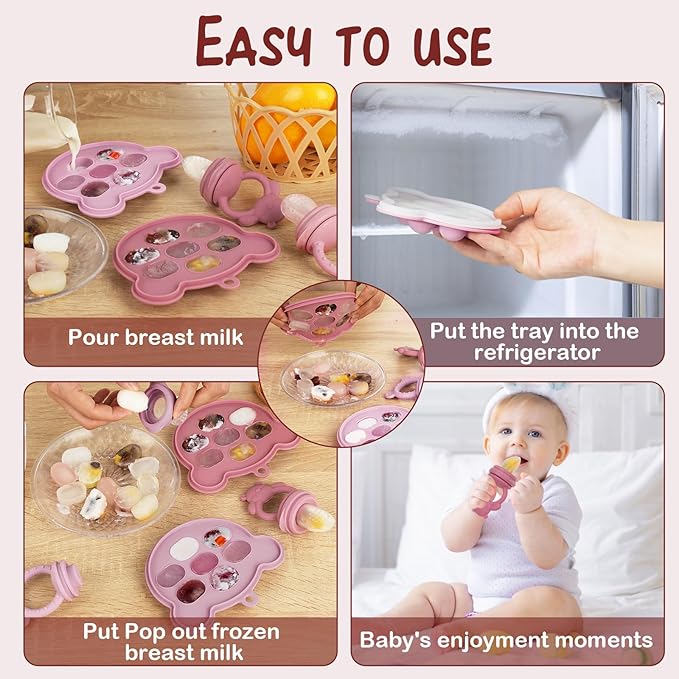 Baby Breastmilk Popsicle Molds & Baby Fruit Feeder (6 Pack), WAJIAYON Infant Food Freezer Tray Storage Containers, Silicone Teething Pacifier Feeder and Teether for Babies