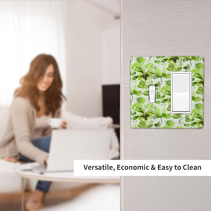 Green Leaves Spring Plant Floral Outlet Covers 1 Toggle 1 Rocker Combination Decorative Wall Plate Electrical Switch Plates Light Switch Cover Plate for Bed Room Living Room Decor