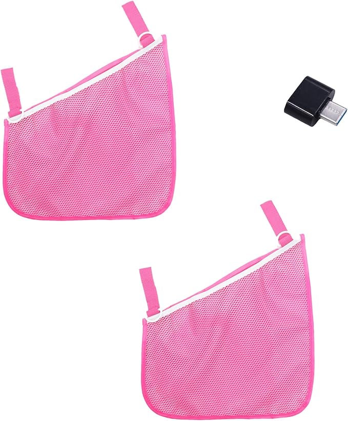 Generic 2 Pack Universal Side Sling Stroller Mesh Cargo Net and Organizer, Extra Stroller Storage Space, Non-Slip and Adjustable Straps (Pink) Type-C Convertor