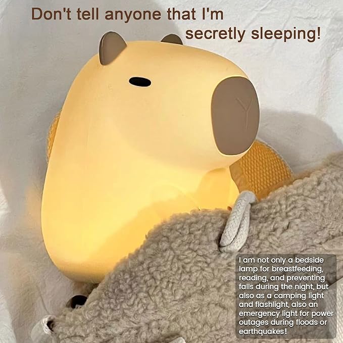 YR YRHH-PET Capybara Cute Night Light, Squishy Capybara Lamp Fun Gift, Rechargeable Dimmable Silicone Touch Nightlight For Kid, College White Elephant Gifts, Capibara Stuff Toy, Baby Nursery LED Décor