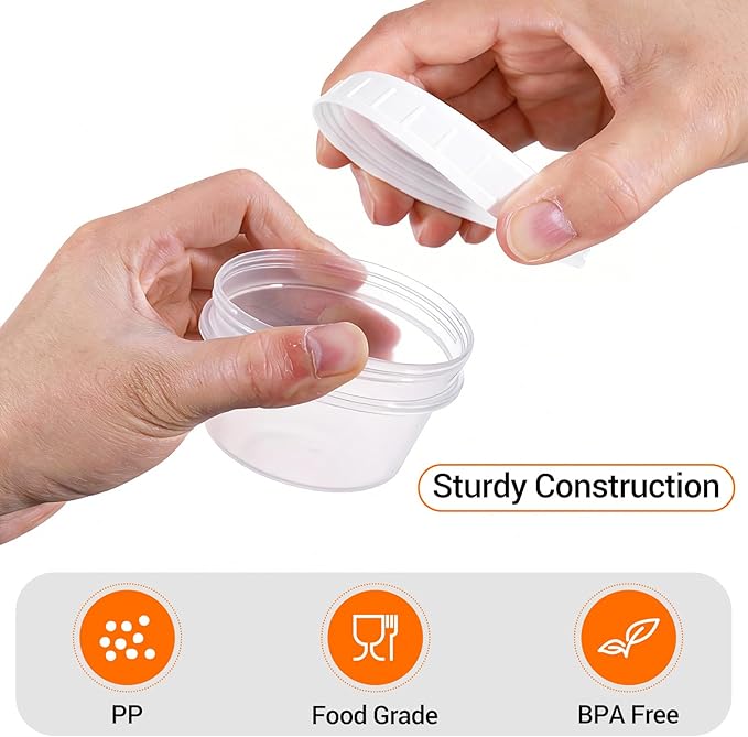 DEMORA 5 oz Small Plastic Containers with Twist on Lids [20 Sets], Stackable Little Food Storage Containers for Snack Lunch Meal Prep Salad Dressings, Freezer/Microwave/Dishwasher Safe, BPA Free