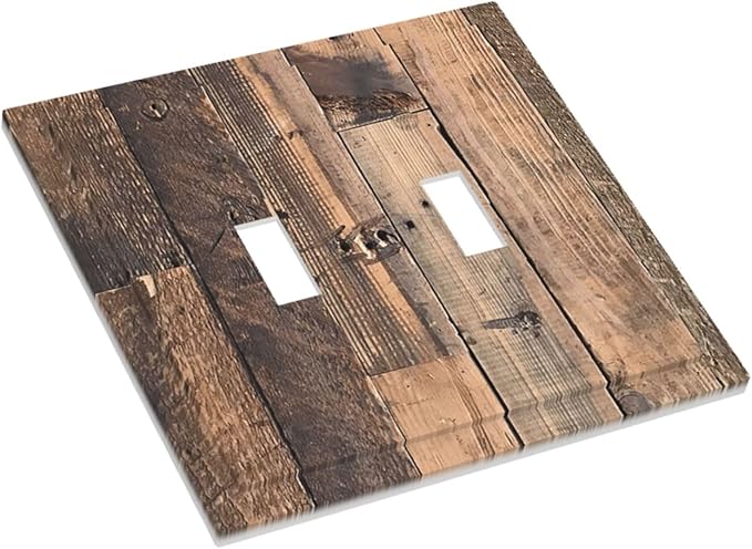 Rustic Brown Wood Plank Vintage Country Wooden Board Decorative Switch Plates 2 Gang Double Toggle Outlet Light Switch Cover Wall Plate Electrical Faceplate for Farmhouse Home Decor