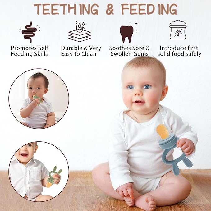 WAJIAYON Easter Bunny Baby Breastmilk Popsicle Molds & Baby Fruit Feeder,Infant Food Freezer Tray Storage Containers, Silicone Teething Pacifier Feeder and Teether for Babies,Silicone Feeder