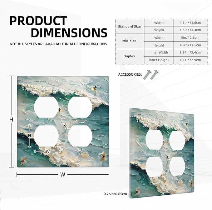 Beach Waves Ocean Surfing Hoverboard Painting Print Outlet Covers 2 Gang Double Duplex Decorative Light Switch Covers Electrical Wallplates Socket Faceplate for Bedroom Living Room Decor