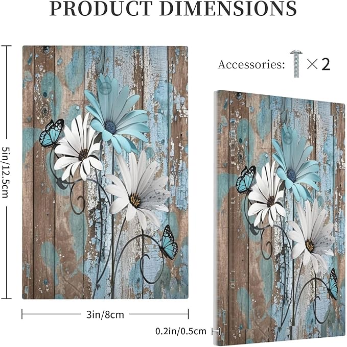 Light Switch Cover Plate Rustic Flower Teal Turquoise Daisy Butterfly 1 Gang No Device Blank Electrical Wall Plates Faceplate Decorative Switch Plate For Farmhouse Cabin Decor