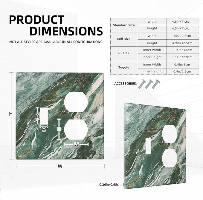 Decorative Switch Cover Plate with Modern Luxury Green Marble Texture Design Toggle Duplex Wall Plate 2 Gang Light Switch Cover Outlet Covers for Kitchen Bathroom Decor
