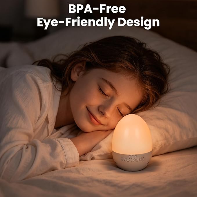 Egg Light for Nursery,Egg Night Light with 30 White Noise Sounds,30/60/90 Min Timer,BPA Free,Rechargeable Nursery Night Light with 2 Lighting Effects,Portable Egg Lamp for New Moms of Toddlers