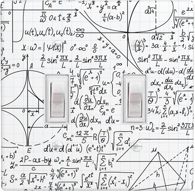 Math Formula 2-Gang Double Toggle Switch Plate, White Mathematics Wall Plate for Classroom, Study Room, Office & Kids Room