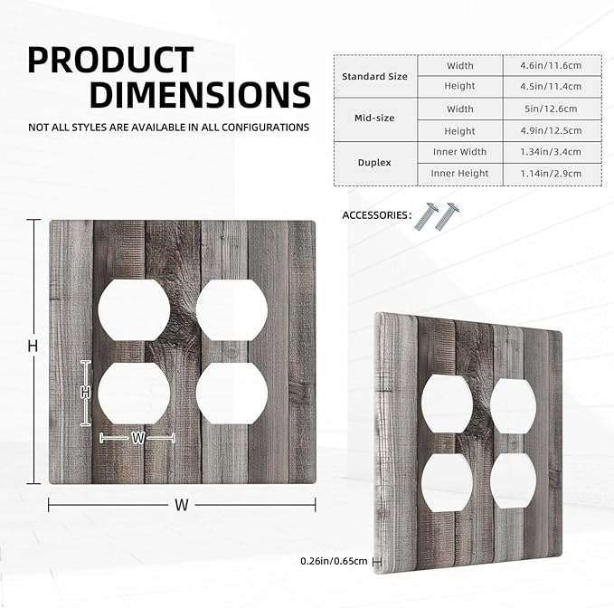 Outlet Covers Vintage Brown Gray Wood Texture 2 Gang Double Duplex Decorative Light Switch Covers Electrical Wallplates Socket Faceplate For Farmhouse Cabin Decor